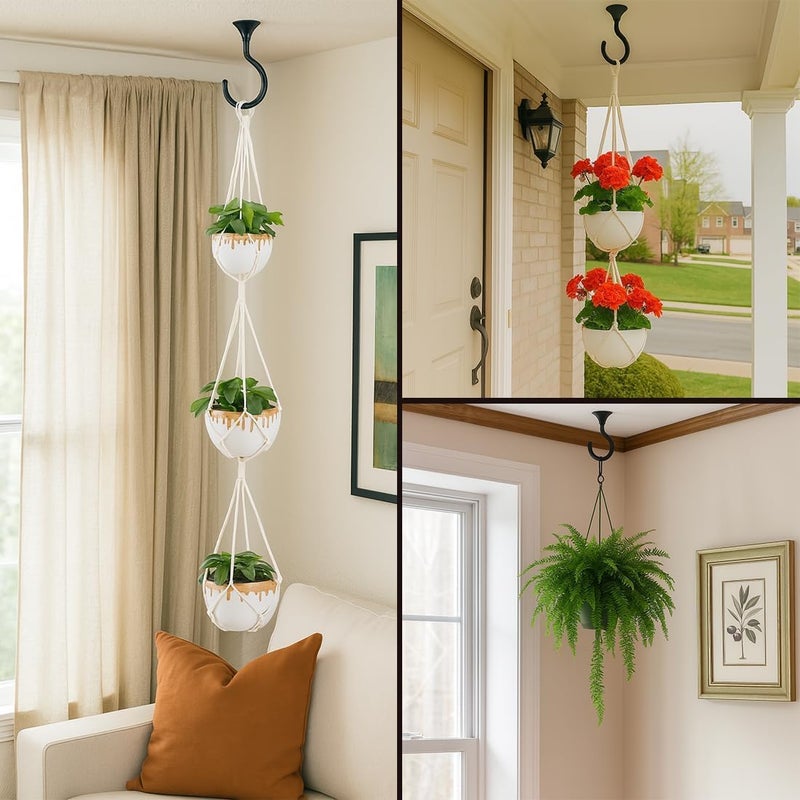 Evsteluo 2 Sets 2.4 inch Heavy Duty Swag Ceiling Hooks with Hardware for Hanging Plants, Cavity Wall Fixing, Easy Installation, Holds Up to 30 lbs, Ideal for Home & Garden (Black) - Image 2